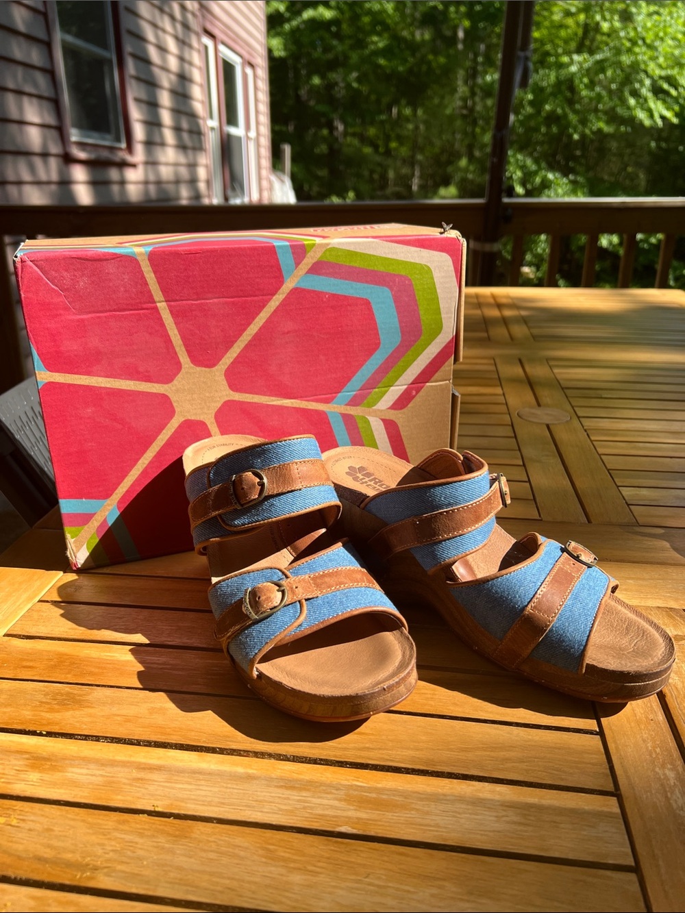 Women’s Brown and Blue Strappy Sandals - Comfort Footbed
